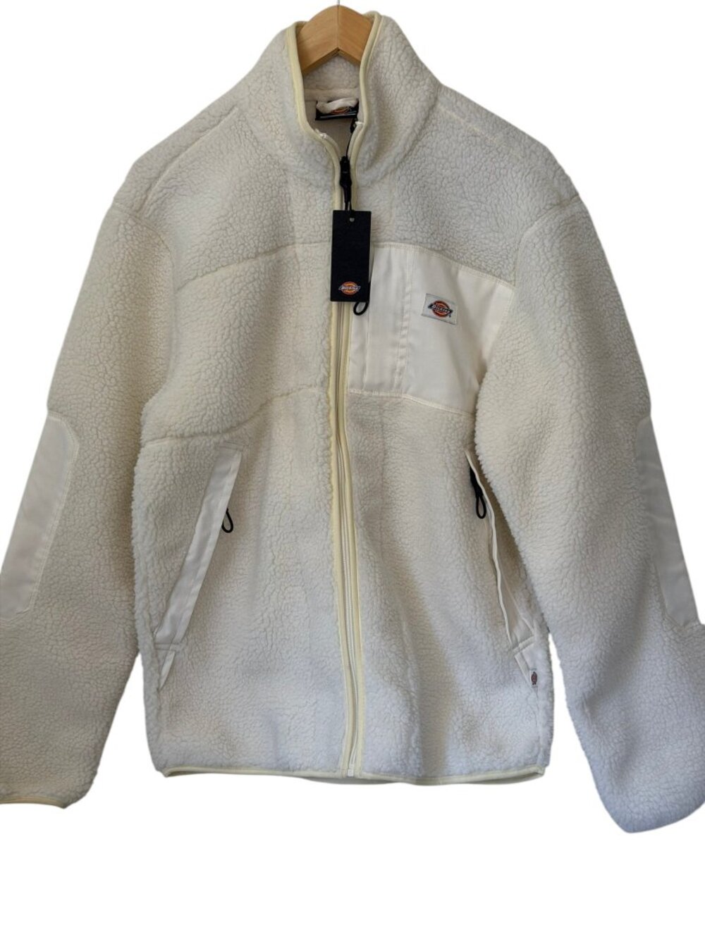 Dickies Red Chute Sherpa Fleece Jacket Elbow Patch Workwear Off-White Unisex S